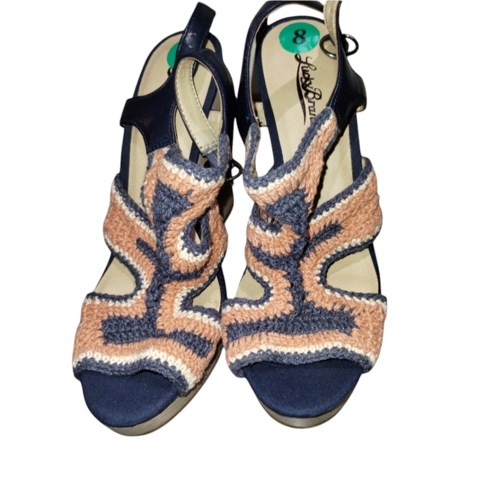 Lucky Brand size 8, new without box, macrame wedge high heel sandals